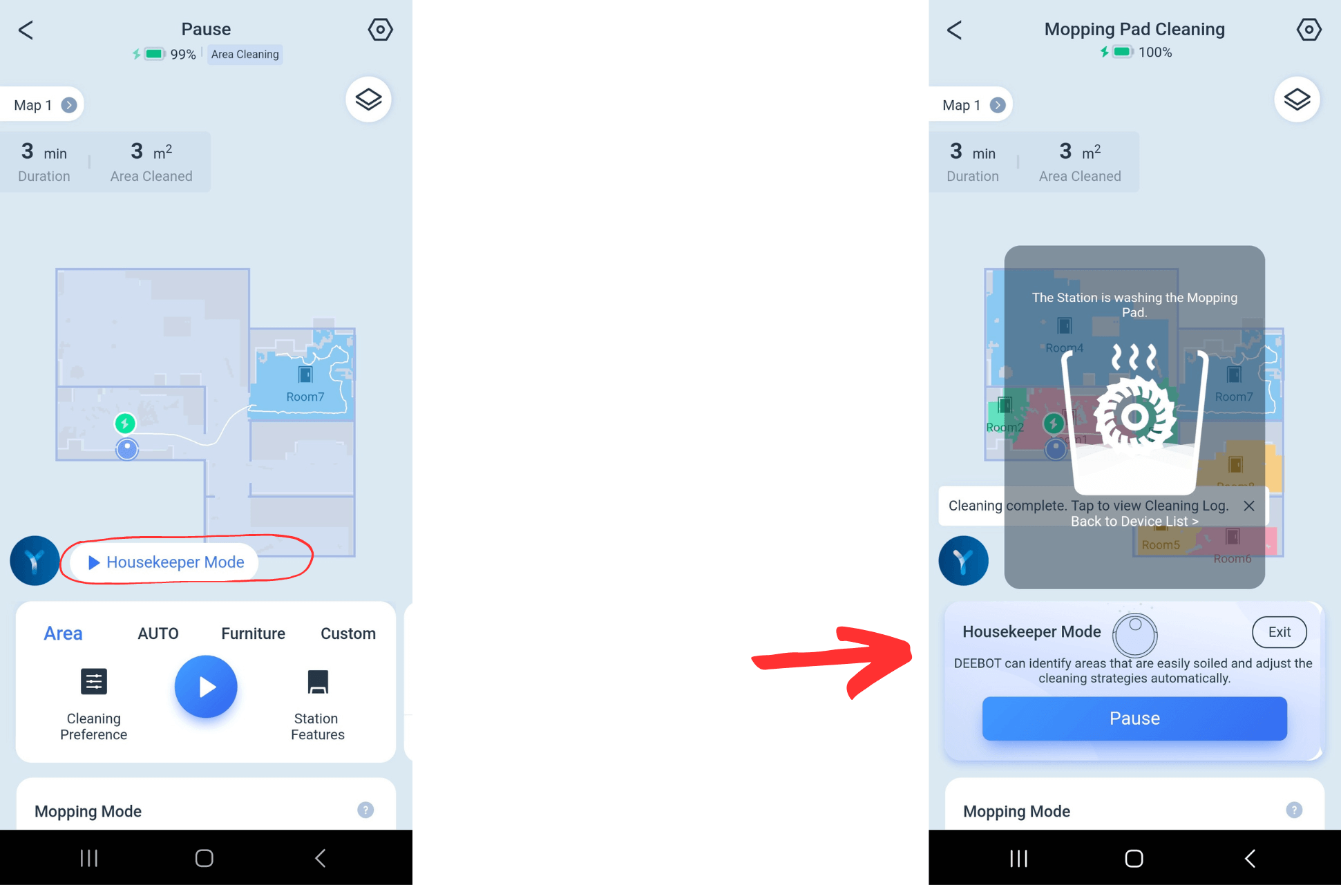 Der Haushälter Modus in der ECOVACS DEEBOT T20 OMNI App wird ausgewählt.